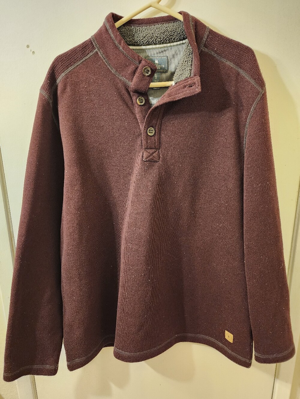 G.H. Bass & Co. Burgundy Sherpa-Lined Henley Pullover Sweater